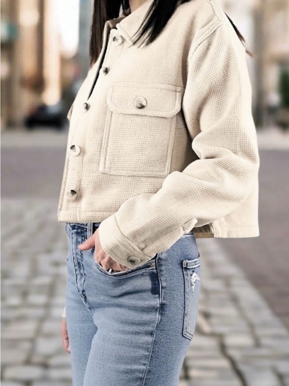 RD Style Cropped Shirt Jacket Size M